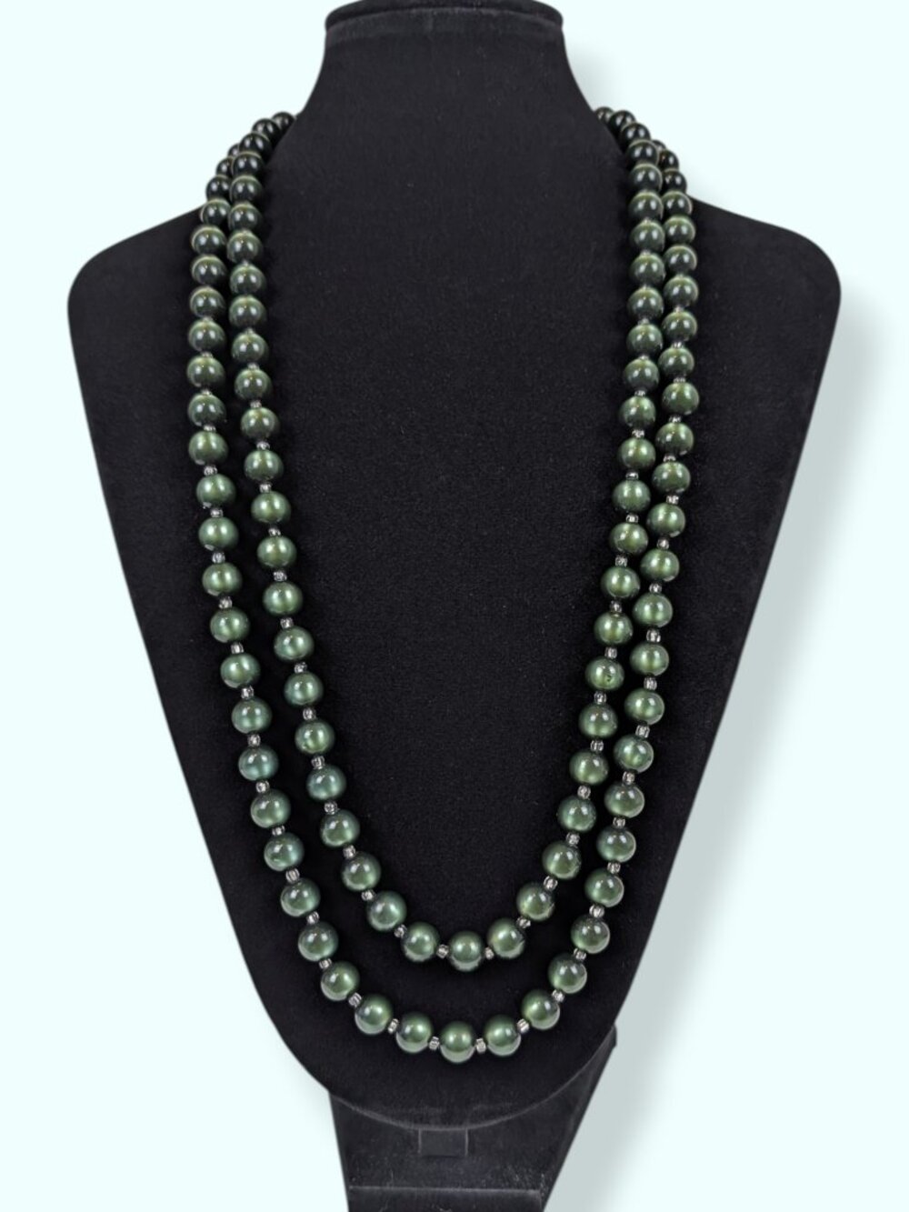 Vintage Long Green Chatoyant Beaded Necklace